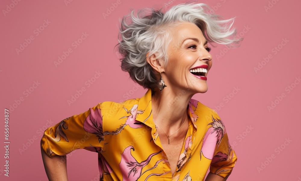 happy senior woman in bright clothes. Lifestyle concept. generative ai.