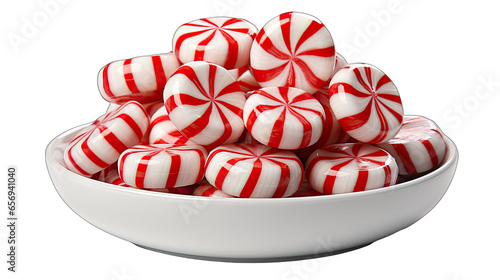 Christmas candy canes on a plate isolated on white background