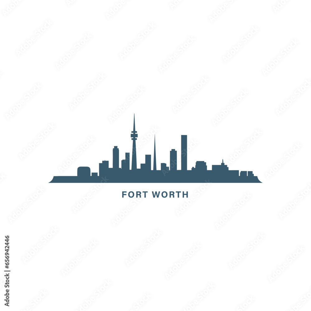 Fort Worth US Texas cityscape skyline city panorama vector flat modern logo icon. USA, state of America emblem idea with landmarks and building silhouettes. Isolated graphic