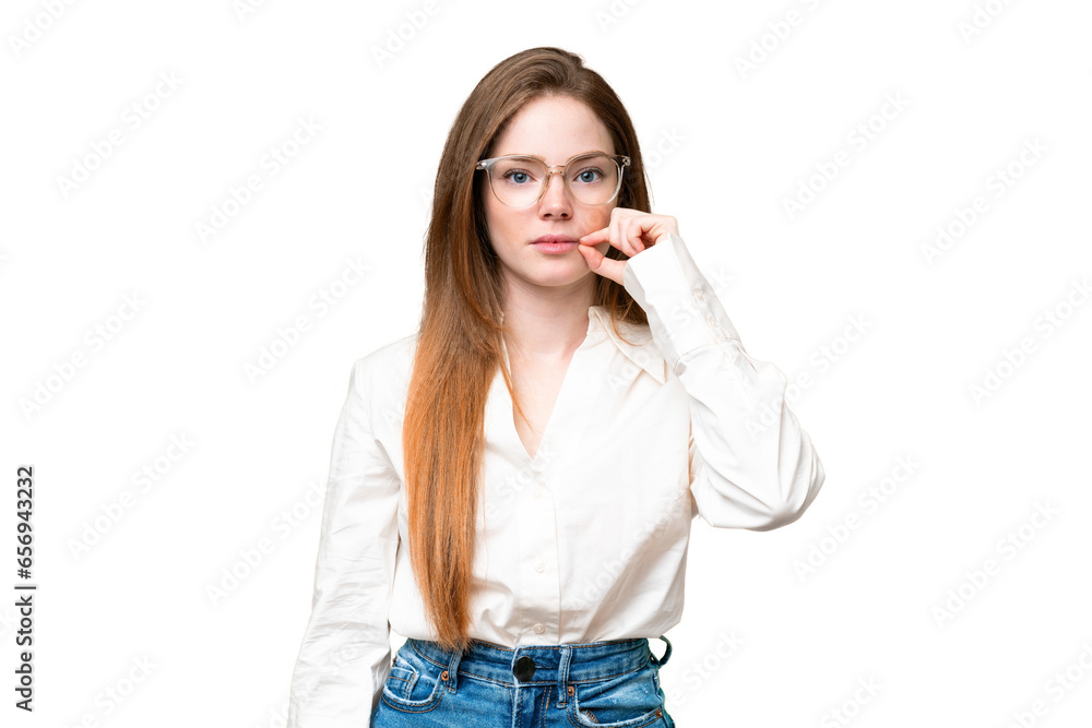 Young pretty woman over isolated chroma key background showing a sign of silence gesture Young pretty woman over isolated chroma key background showing a sign of silence gesture