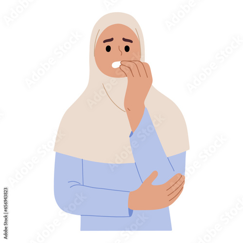 .young woman feeling anxious and biting her fingernails