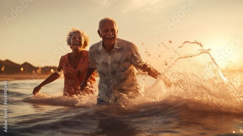 Happy seniors is having fun with travelling and joyful activity on holiday, happy retirement concept. © sawitreelyaon
