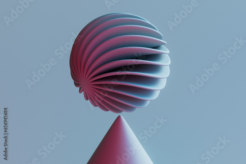 3D render of sphere floating over cone photo