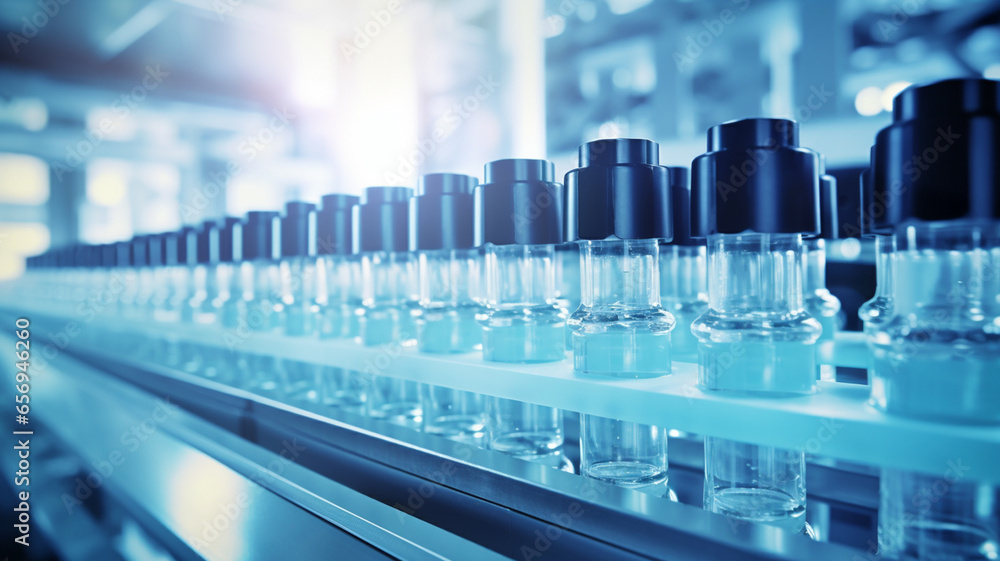 Group of Vaccine bottles. Medicine in ampoules. Glass vials for liquid samples in laboratory. medical vials on production Group of Vaccine bottles. Medicine in ampoules. Glass vials for liquid samples in laboratory. medical vials on production
