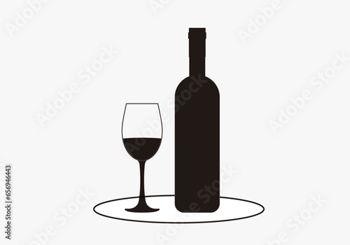 Icono de vino, con botella y copa llena photo