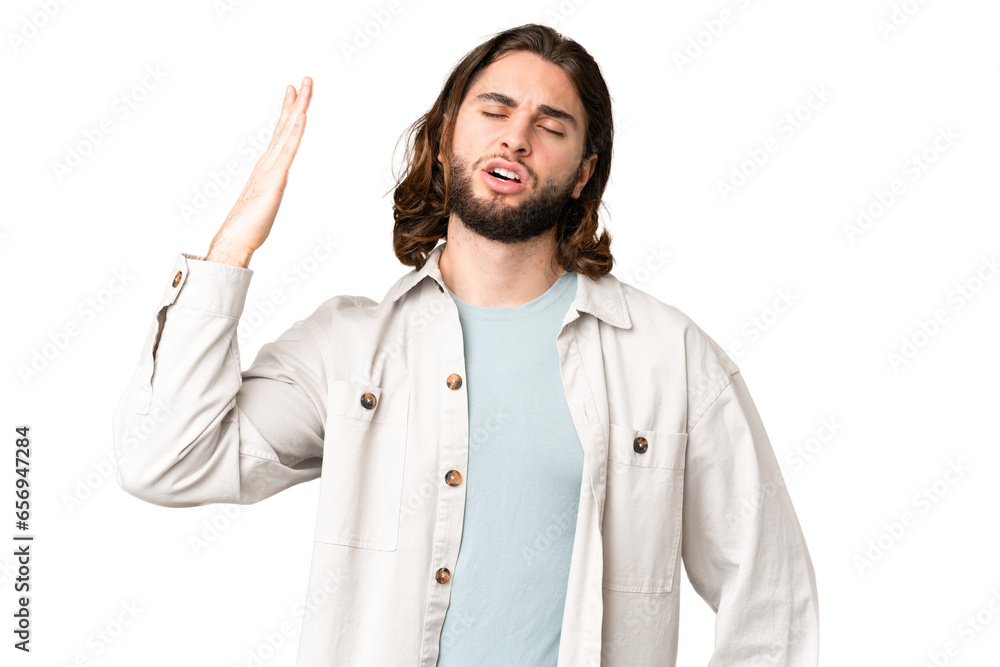 Young handsome man over isolated chroma key background with tired and sick expression Young handsome man over isolated chroma key background with tired and sick expression