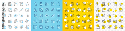 Vector icons set of Deflation, Quick tips and Search employee line icons pack for web with Timer, Work home, Interview job outline icon. Consumption growth, Accounting report. Vector