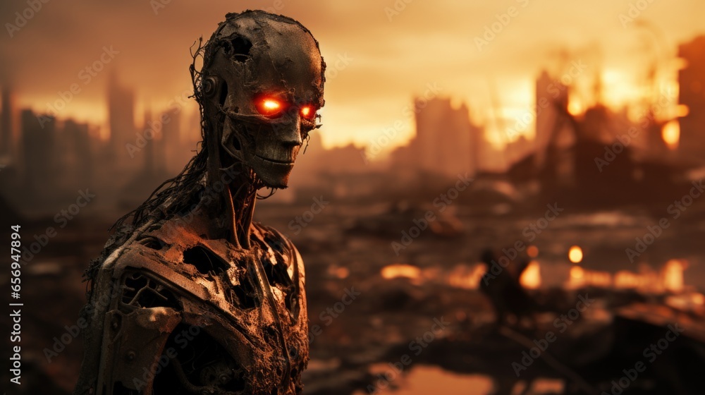 Poster Foto Zombie robot searching for remaining organic life to Poster Foto Zombie robot searching for remaining organic life to