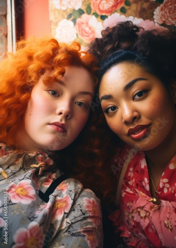 Portrait of joyful plus size girls. Friends of different nationalities, races, skin colors enjoy each other's company. The concept of diversity and inclusion © Татьяна Креминская
