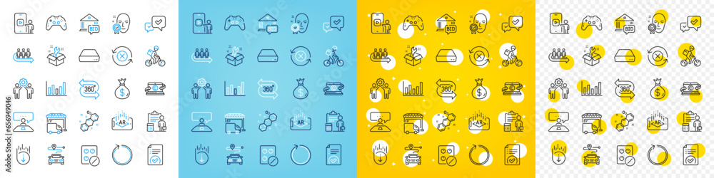 Vector icons set of Chemical formula, Loop and Spanner line icons pack for web with Mini pc, Copywriting notebook, Delivery truck outline icon. 360 degree, Approved document, Journey pictogram. Vector Vector icons set of Chemical formula, Loop and Spanner line icons pack for web with Mini pc, Copywriting notebook, Delivery truck outline icon. 360 degree, Approved document, Journey pictogram. Vector