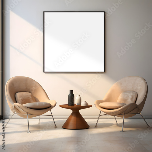 Blank square decorative art transparent frame mock-up living room interior, modern interior background