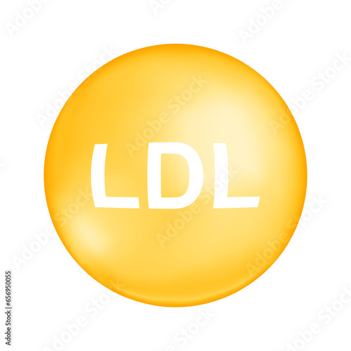 Cholesterol LDL type. Bad cholesterin yellow bubble. Low density lipoprotein icon isolated on white background. Medical infographic. Vector illustration.