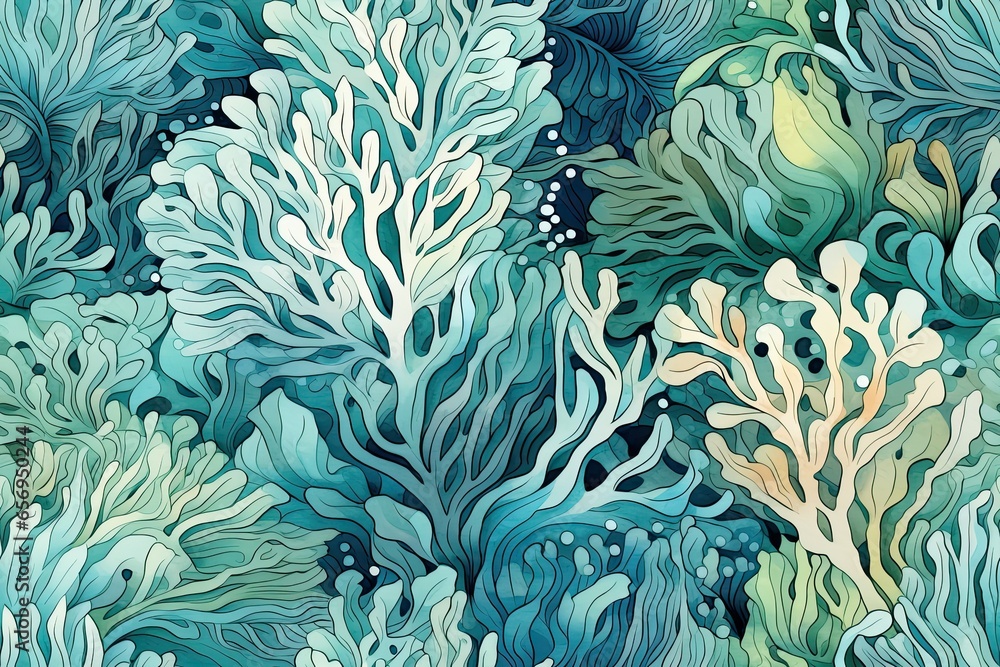 Seamless pattern of sea plants and fish, bright and rich color. Stock ...