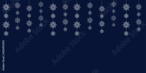 Merry christmas and happy new year, banner with white snowflakes on blue background