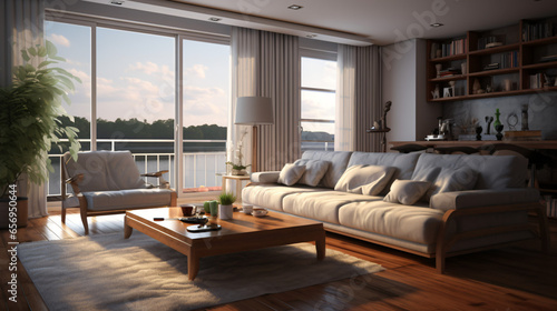 Interior of living room with sofa rendering