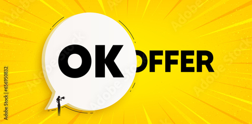 OK text tag. Chat speech bubble banner. Approved okay message. Done or Good deal symbol. OK speech bubble message. Talk box background. Vector