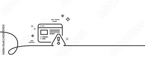 Internet warning line icon. Continuous one line with curl. Attention triangle sign. Caution alert symbol. Internet warning single outline ribbon. Loop curve pattern. Vector