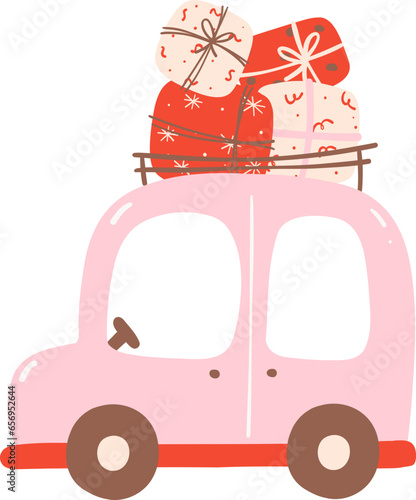 Cute Pink Christmas car with gifts