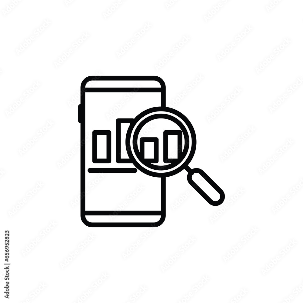 Data analysis on smartphones with graphs outline icon. Vector illustration. Isolated icon is suitable for web, infographics, interfaces, and apps. Data analysis on smartphones with graphs outline icon. Vector illustration. Isolated icon is suitable for web, infographics, interfaces, and apps.