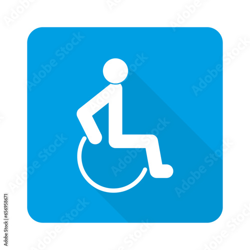 Person who uses a wheelchair outline sign on blue background. Man with disability flat icon.  