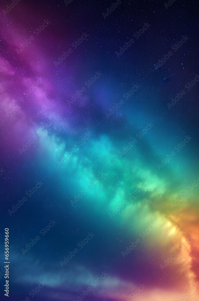 Naklejka premium Colorful sky with Aurora Borealis during the polar night. Rainbow effect polar northern lights.