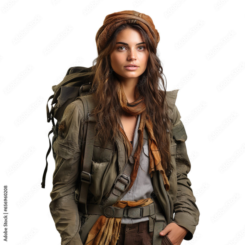 Beautiful Teen girl traveler with bag-pack isolated on transparent background. Beautiful Teen girl traveler with bag-pack isolated on transparent background.