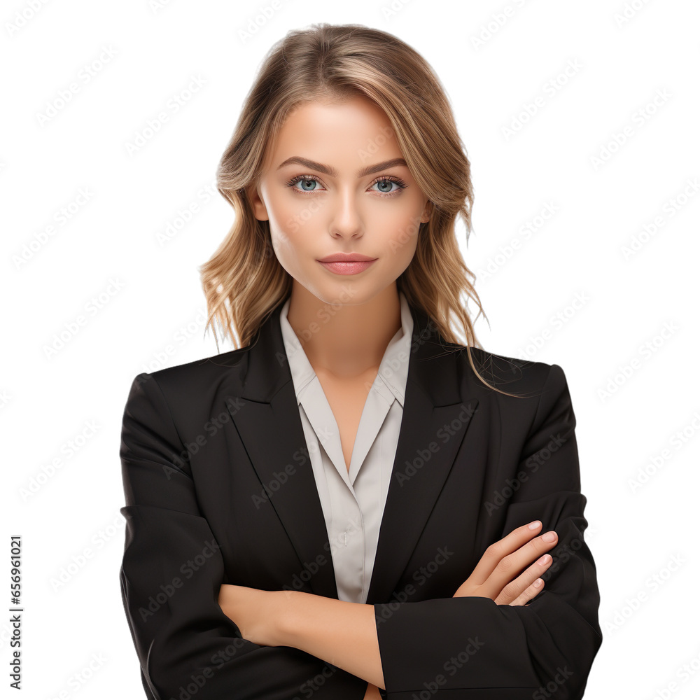 Half body Businesswoman hands folded isolated on transparent background. Half body Businesswoman hands folded isolated on transparent background.