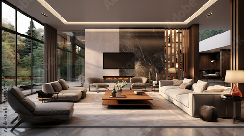 Interior of modern living room panorama 3d rendering © Anas