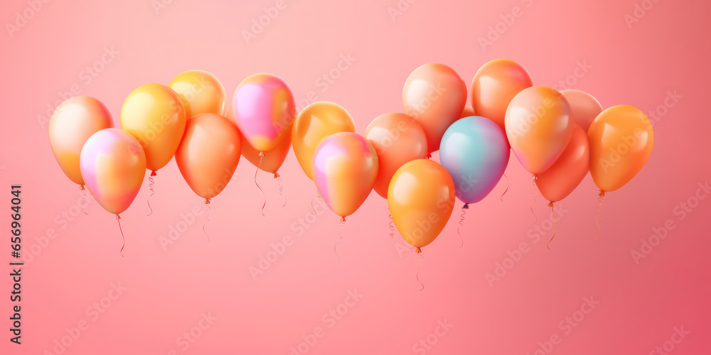 Gradient balloons on a delicate orange-peach shade background in the studio with empty space for text