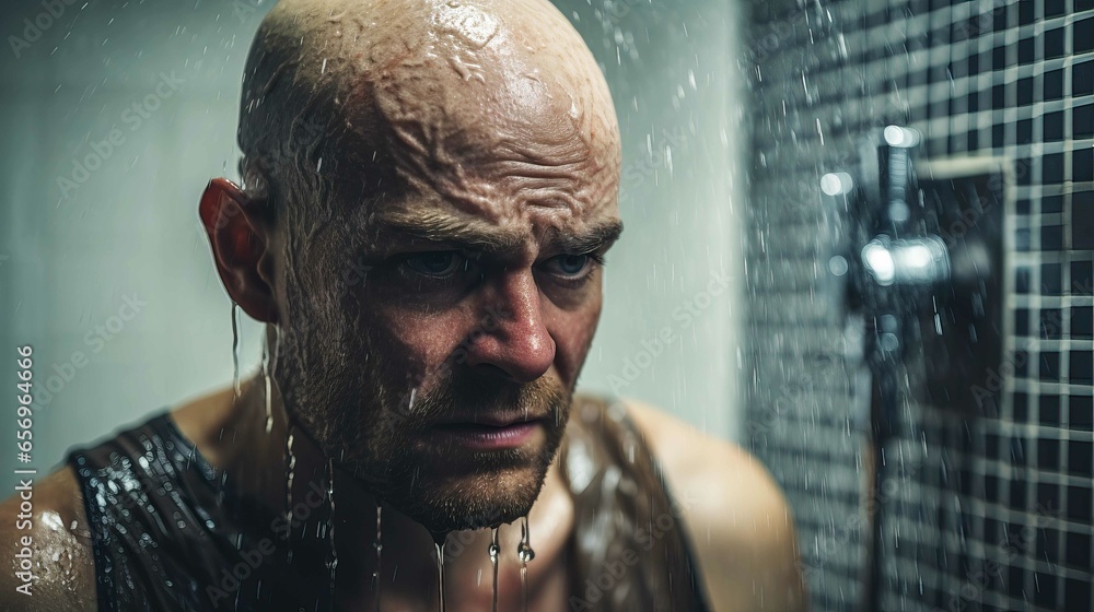 Sad and worried convict man taking a shower in prison. Generative AI ...