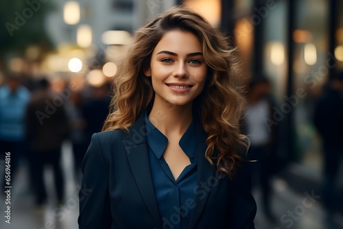 Confident Businesswoman in Urban Setting happy pretty smiling professional business woman  looking at camera  Generative AI 