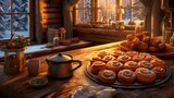 a cozy winter morning, where the scent of cinnamon fills the house as cinnamon rolls bake in the oven
