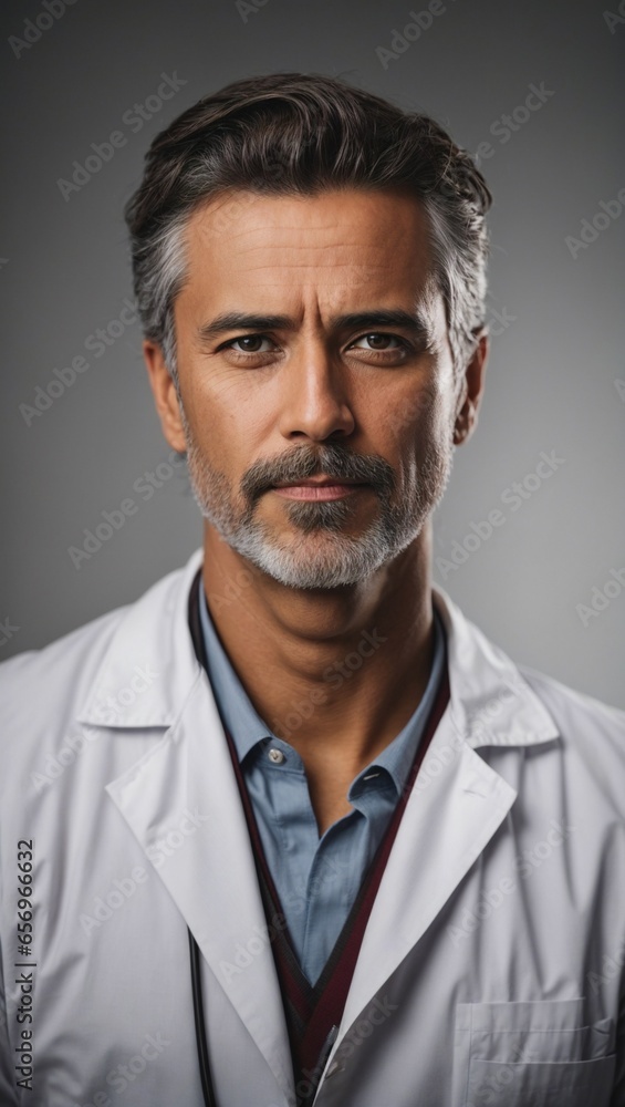 portrait of male doctor, caucasian with beard and middle aged portrait of male doctor, caucasian with beard and middle aged