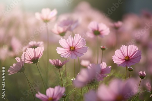 Cosmos flowers in a soft shade of pink. Generative AI © Quiana