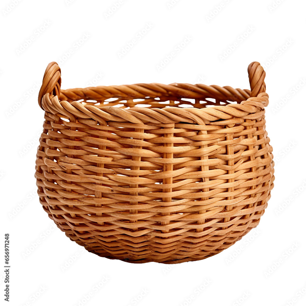 Obraz premium Hand woven basket, transparent background, isolated image, generative AI 