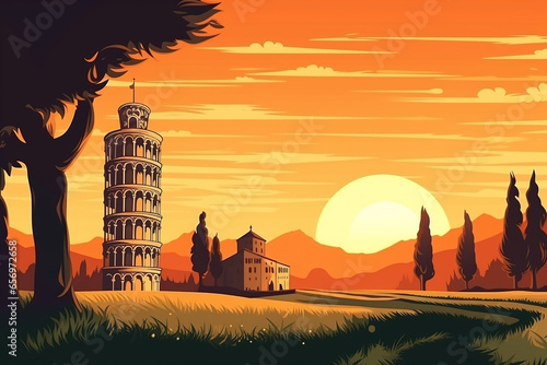Beautiful scene landscape Leaning Tower of Pisa unItary Vector
