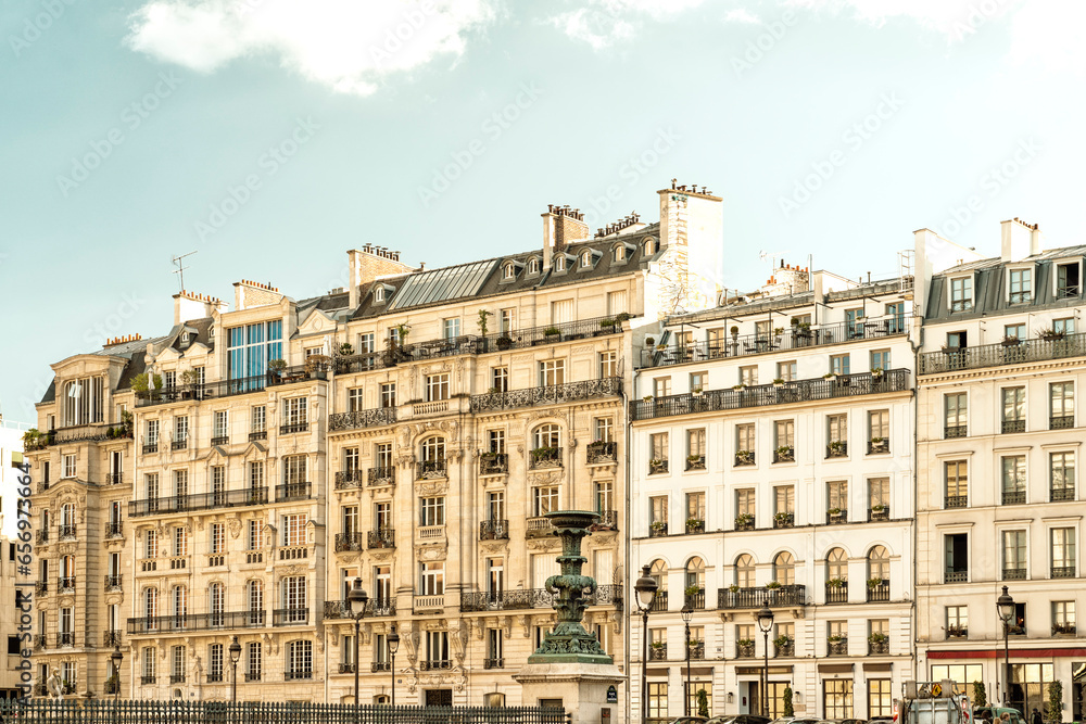 France, Ile-De-France, Paris, Apartment buildings along Rue Soufflot street France, Ile-De-France, Paris, Apartment buildings along Rue Soufflot street
