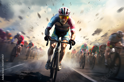 Rennradfahrer während Straßenrennen im Peloton, Sprint, erstellt mit generativer KI photo