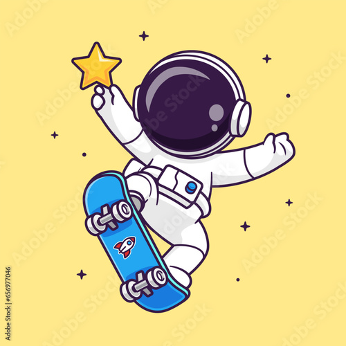 Cute Astronaut Playing Skateboard With Star Cartoon Vector 
Icon Illustration Science Sport Icon Concept Isolated Premium
Vector. Flat Cartoon Style