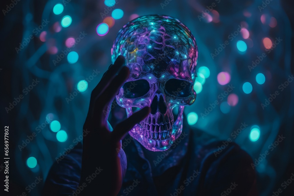 Surreal glass skull. Skull neon. Generate Ai Surreal glass skull. Skull neon. Generate Ai