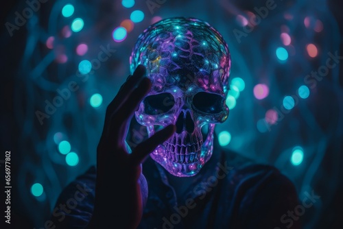 Surreal glass skull. Skull neon. Generate Ai © nsit0108