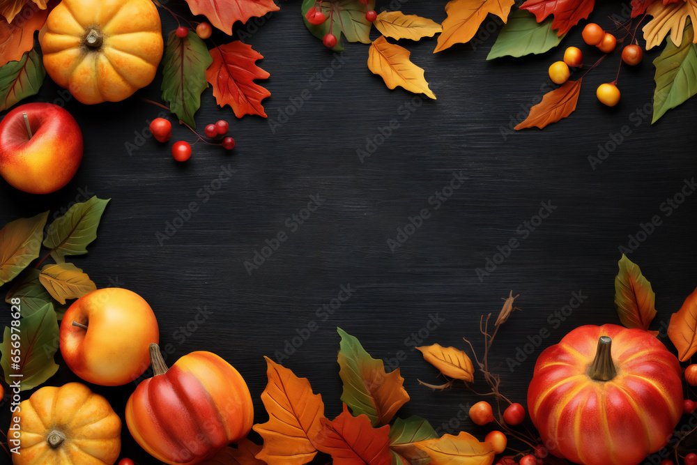 Happy Thanksgiving concept. Autumn composition with ripe orange pumpkins, fallen leaves, dry flowers on rustic wooden table Generative AI Happy Thanksgiving concept. Autumn composition with ripe orange pumpkins, fallen leaves, dry flowers on rustic wooden table Generative AI
