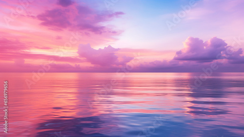 Golden Hour  Stunning Pink Ocean Sunset with Cloudy Sky - Serene Coastal Evening Landscape in the Magic Hour