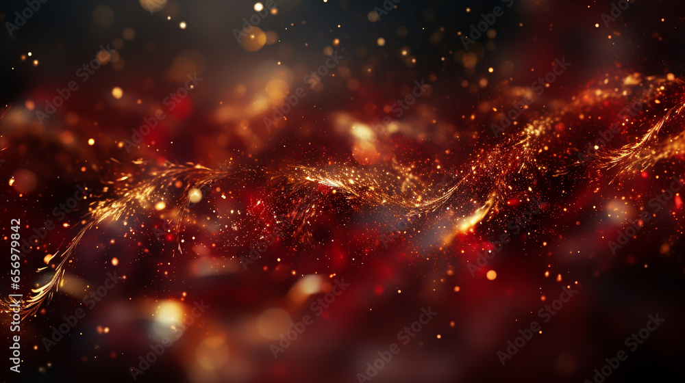 Abstract background with crimson red and gold particles