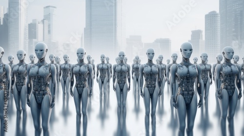 Valokuva Arrays of alien and non human soldiers marching collectively
