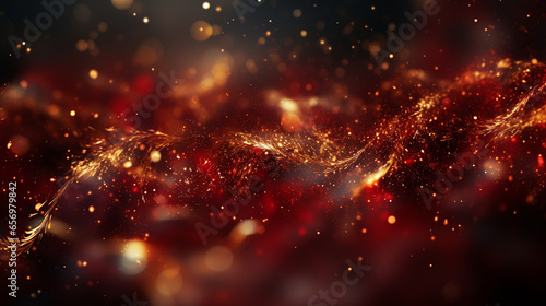 Abstract background with crimson red and gold particles
