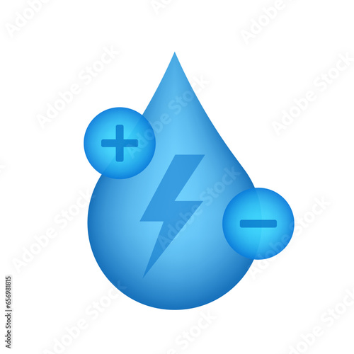Electrolyte Drink blue gradient icon for mineral water or other beverages - electric ions in water drop. Water drop isolated on white background. Vector illustration