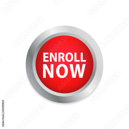 Enroll now button. enroll now square 3d push button. Button isolated on white background. Vector illustration