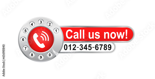 Rotary phone dial. Call us now button. Call sign. Phone number. Call us now button - template for phone number in website header. Vector illustration