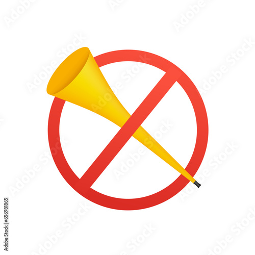 Vector no vuvuzela mark. Vuvuzela trumpet, pipe, bugle for soccer. Concept graphic sport play element. Vector illustration